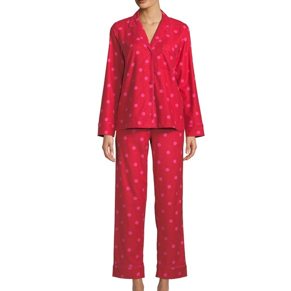 Kate Spade Red Pink Flannel Pajama Set L XLNew - Picture 6 of 8